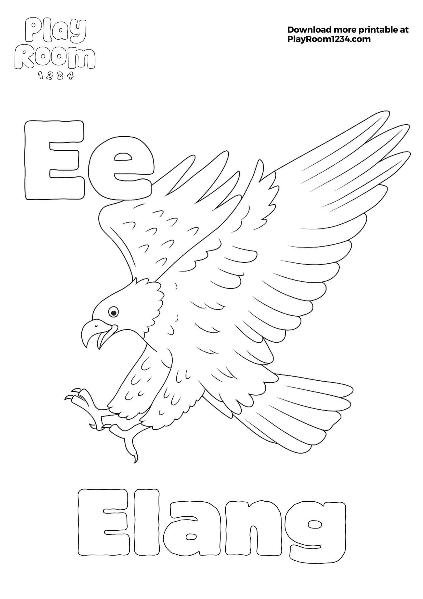 Mewarnai Elang dan Huruf E