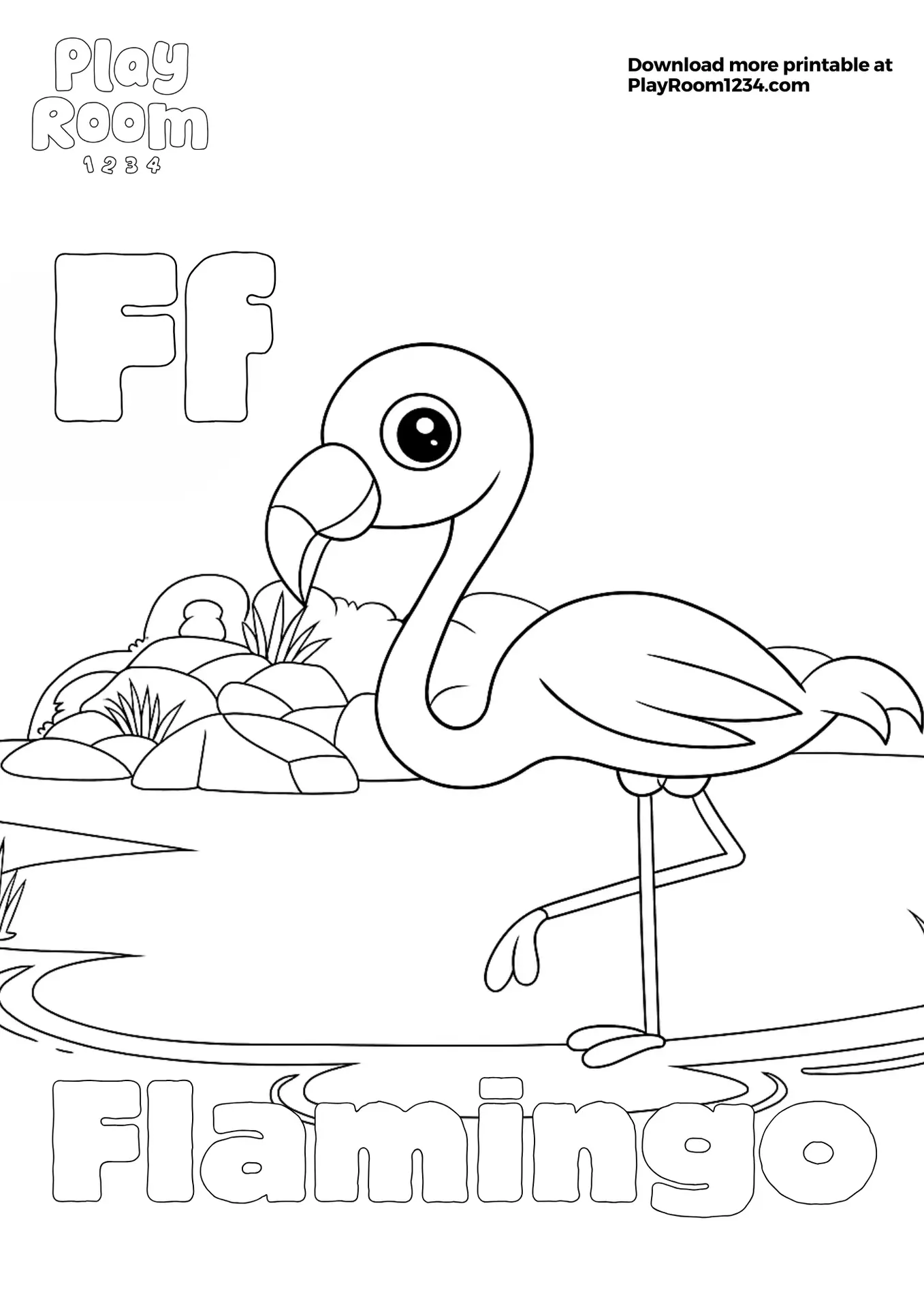 Mewarnai Flamingo dan Huruf F