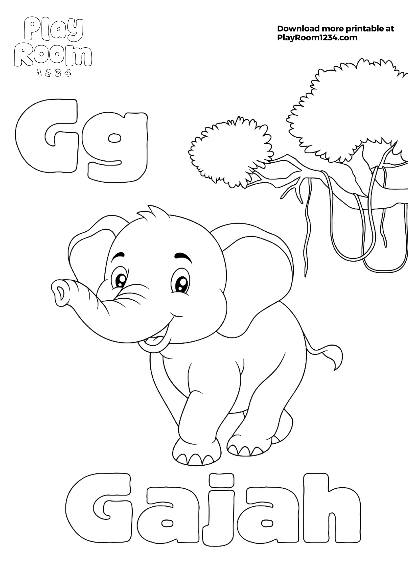 Mewarnai Gajah dan Huruf G