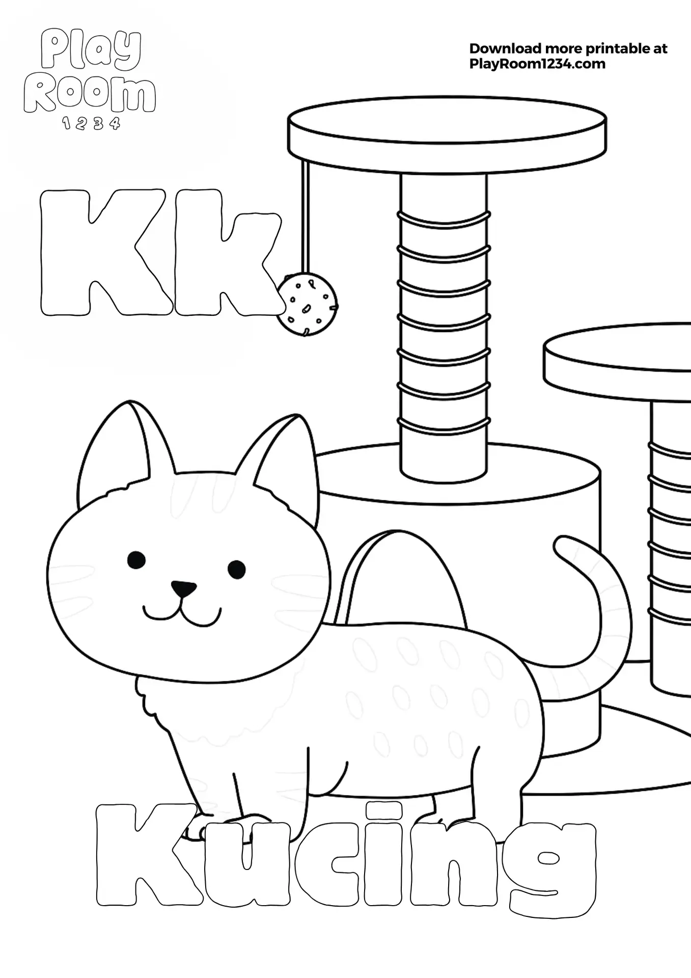 Mewarnai Kucing dan Huruf K