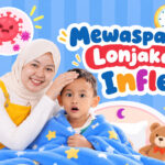Ibu memeriksa suhu dahi anak yang sakit influenza